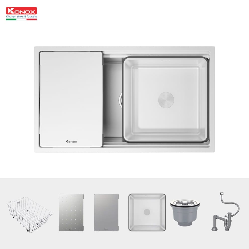 Chậu rửa bát inox 1 hố chống xước Konox KN7644SU Dekor