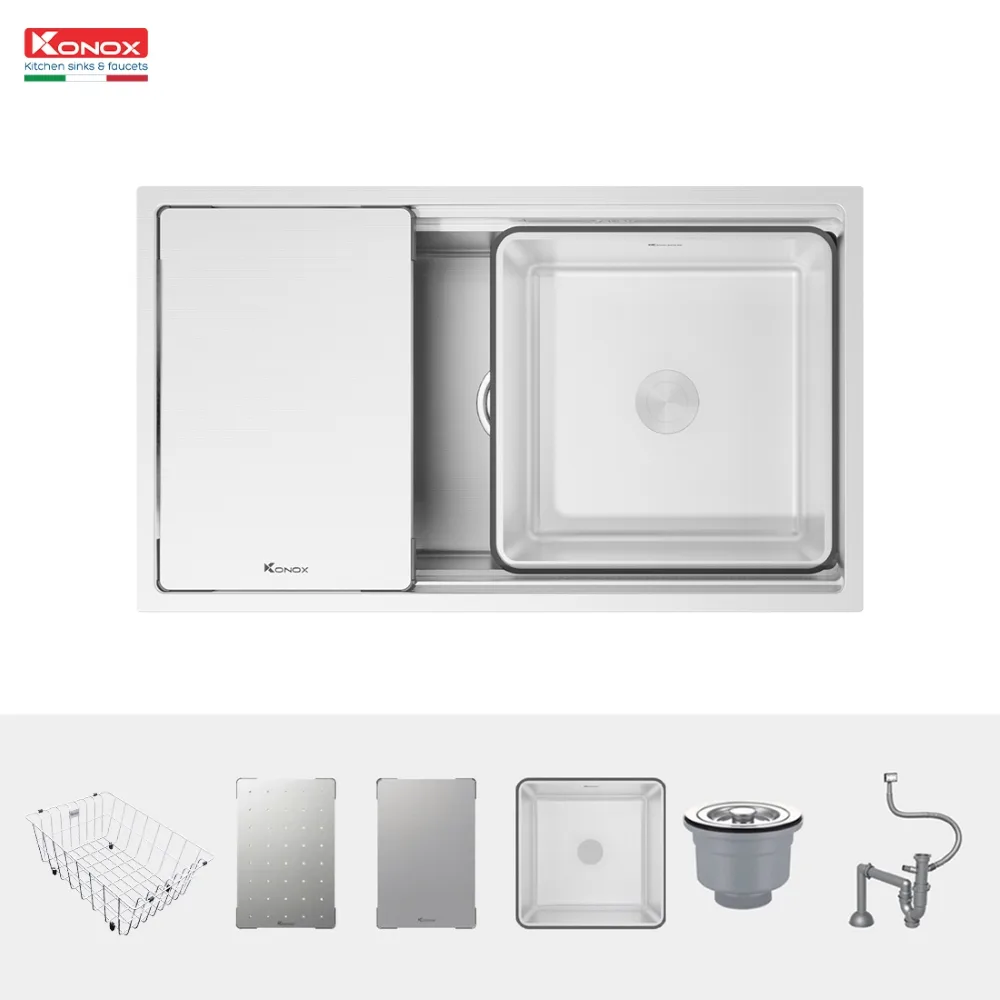 Chậu rửa bát inox 1 hố chống xước Konox KN7644SU Dekor