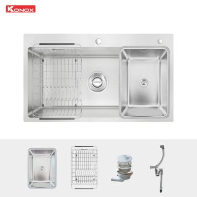 Chậu rửa bát inox 1 hố chống xước Konox KN8248SO Dekor (Phiên bản mới)