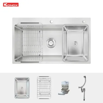 Chậu rửa bát inox 1 hố chống xước Konox KN8248SO Dekor (Phiên bản mới)