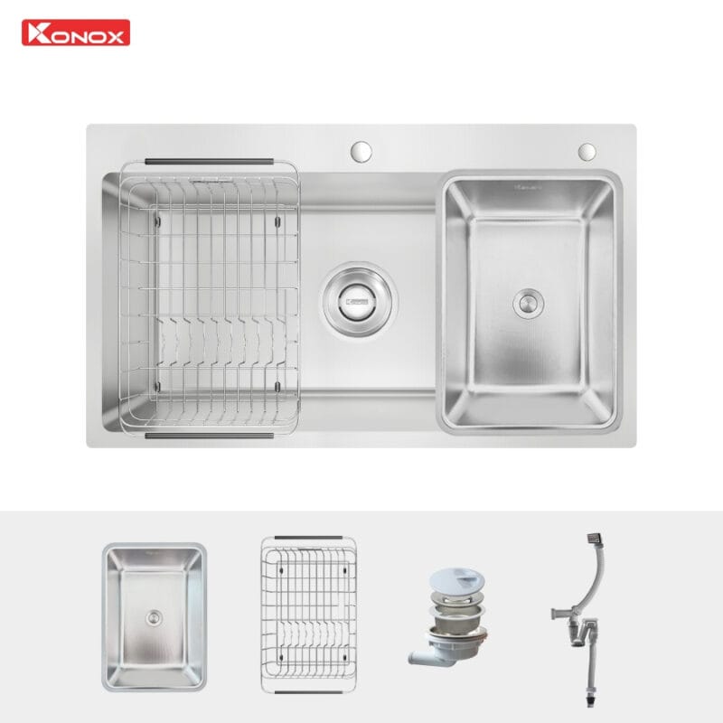 Chậu rửa bát inox 1 hố chống xước Konox KN8248SO Dekor (Phiên bản mới)