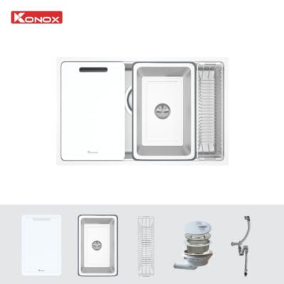 Chậu rửa bát inox 1 hố Konox TARI 7648SM phong cách Nhật bề mặt MỊN