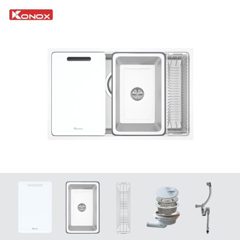 Chậu rửa bát inox 1 hố Konox TARI 7648SM phong cách Nhật bề mặt MỊN