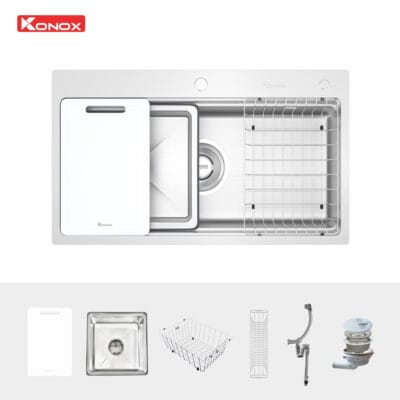 Chậu rửa bát inox 1 hố chống xước Konox KN8751TS Dekor