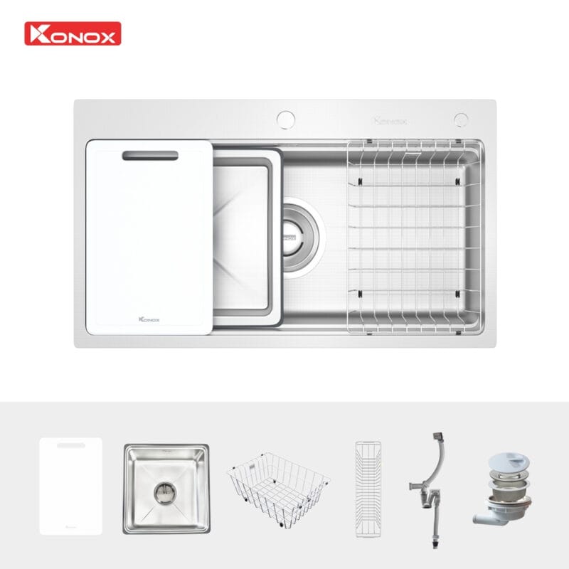 Chậu rửa bát inox 1 hố chống xước Konox KN8751TS Dekor