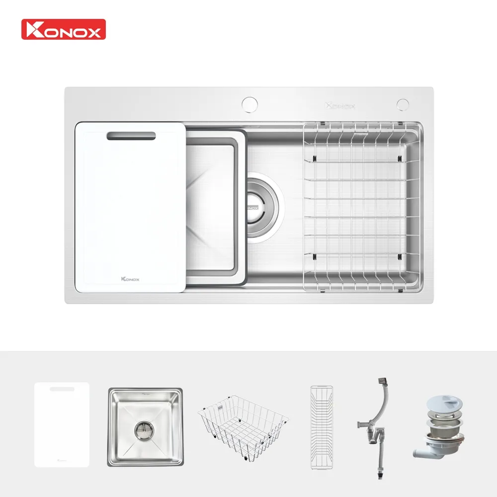 Chậu rửa bát inox 1 hố chống xước Konox KN8751TS Dekor