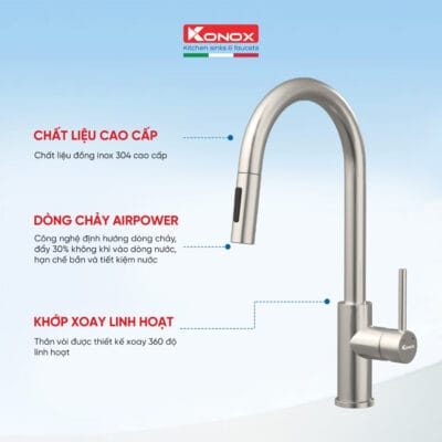 Vòi rửa bát dây rút Konox Reno