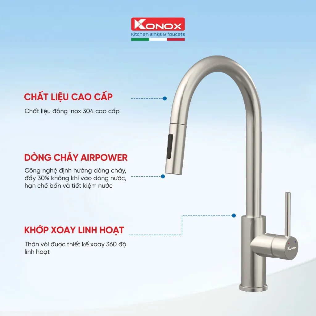 Vòi rửa bát dây rút Konox Reno